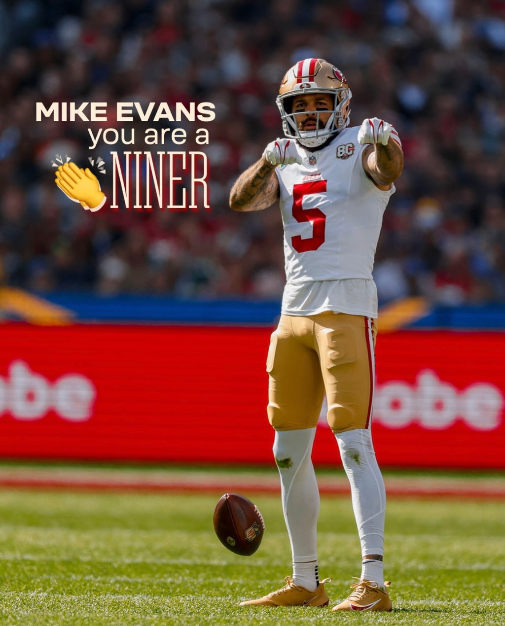 Mike Evans San Francisco 49ers Jersey #5 Nike Vapor FUSE Elite White Size 44 (Large) NFL