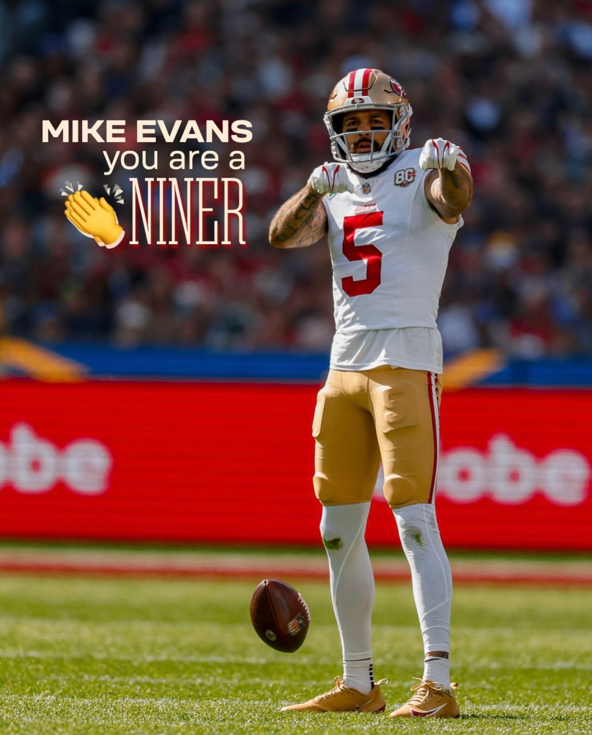 Mike Evans San Francisco 49ers Jersey #5 Nike Vapor FUSE Elite White Size 44 (Large) NFL