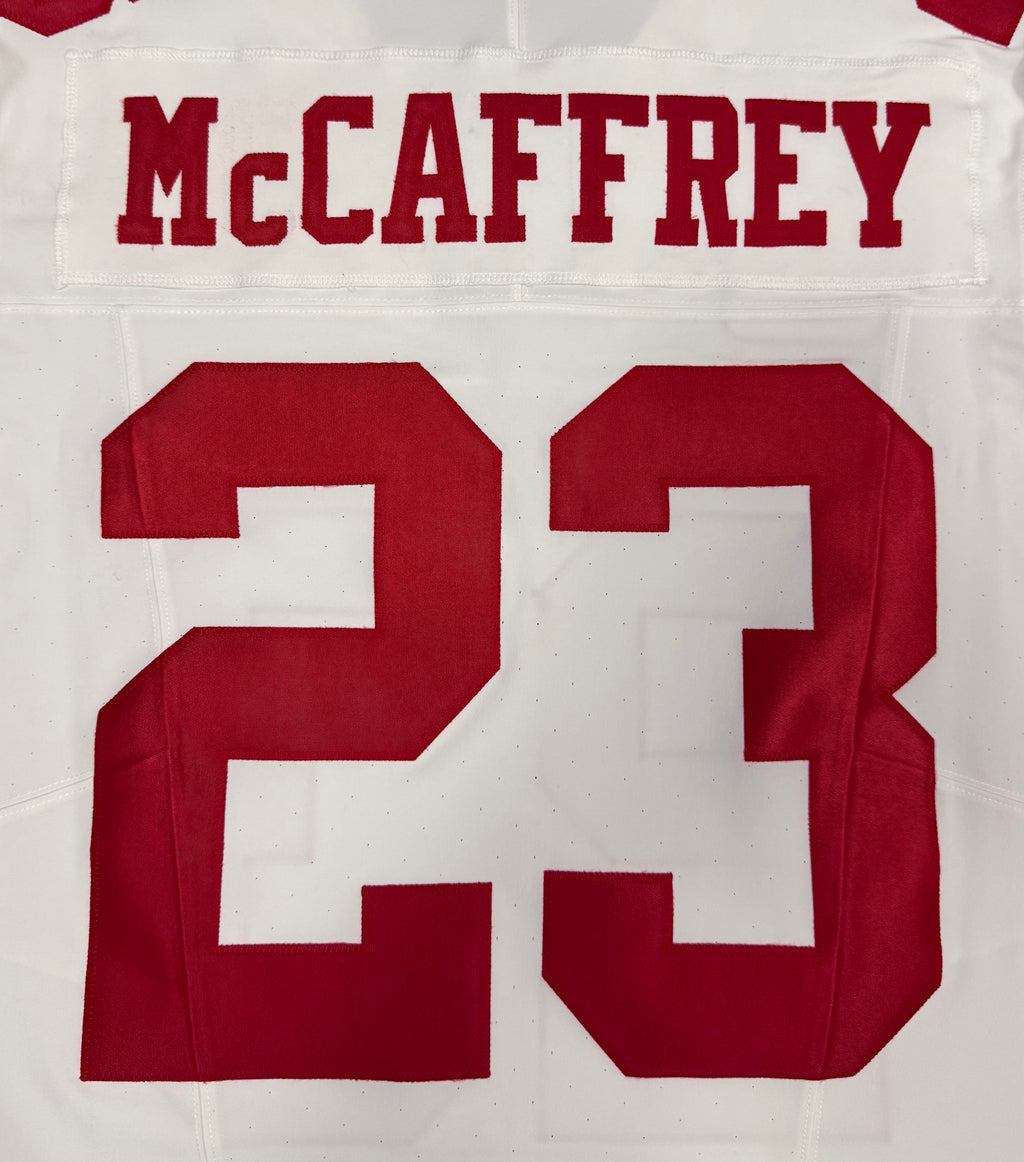 Christian McCaffrey San Francisco 49ers Jersey #23 Nike Vapor FUSE Elite White Size 44 (Large) NFL