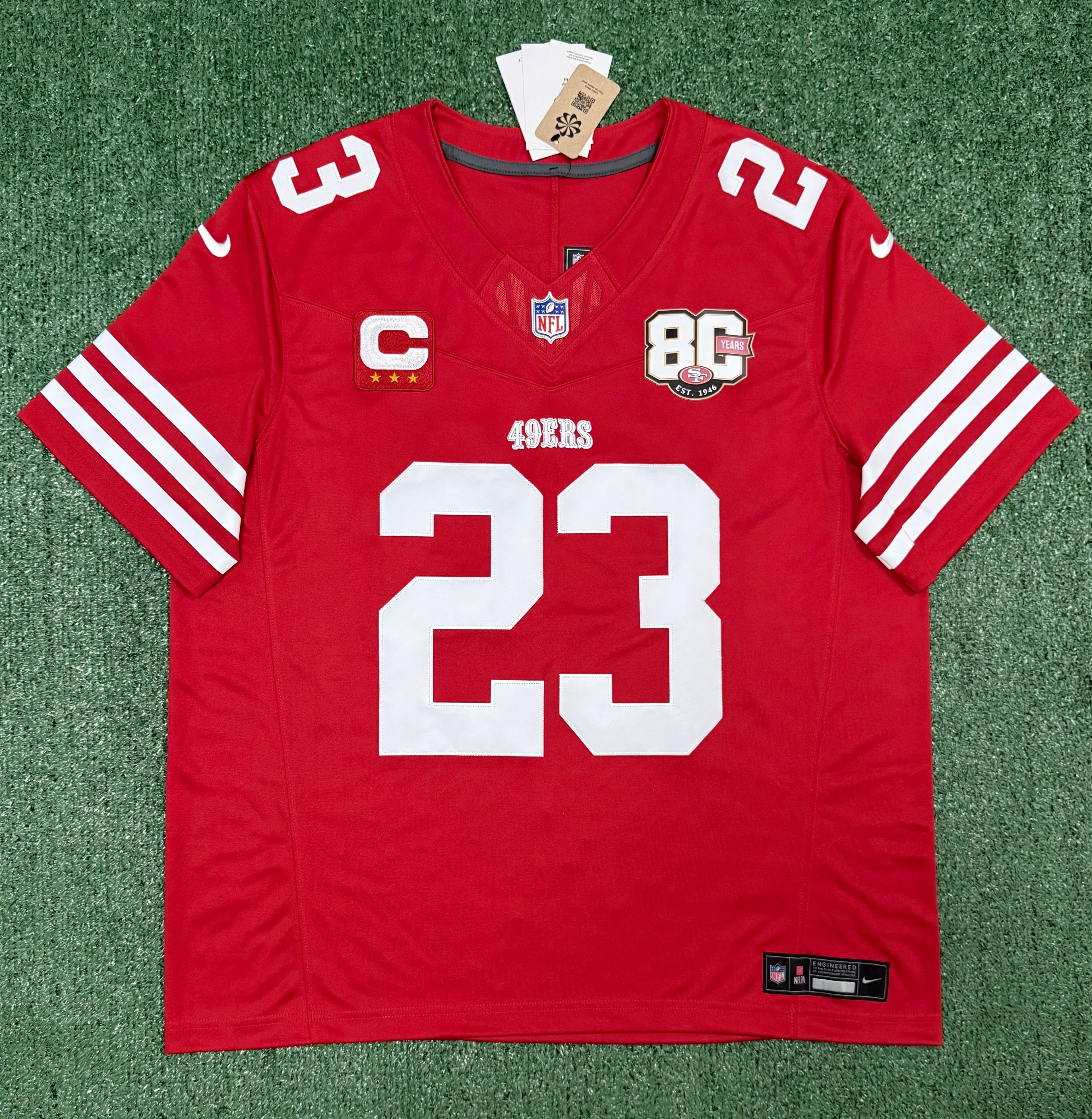 Christian McCaffrey San Francisco 49ers Jersey #23 Nike Vapor Fuse Limited Stitched Red Size (XL) NFL