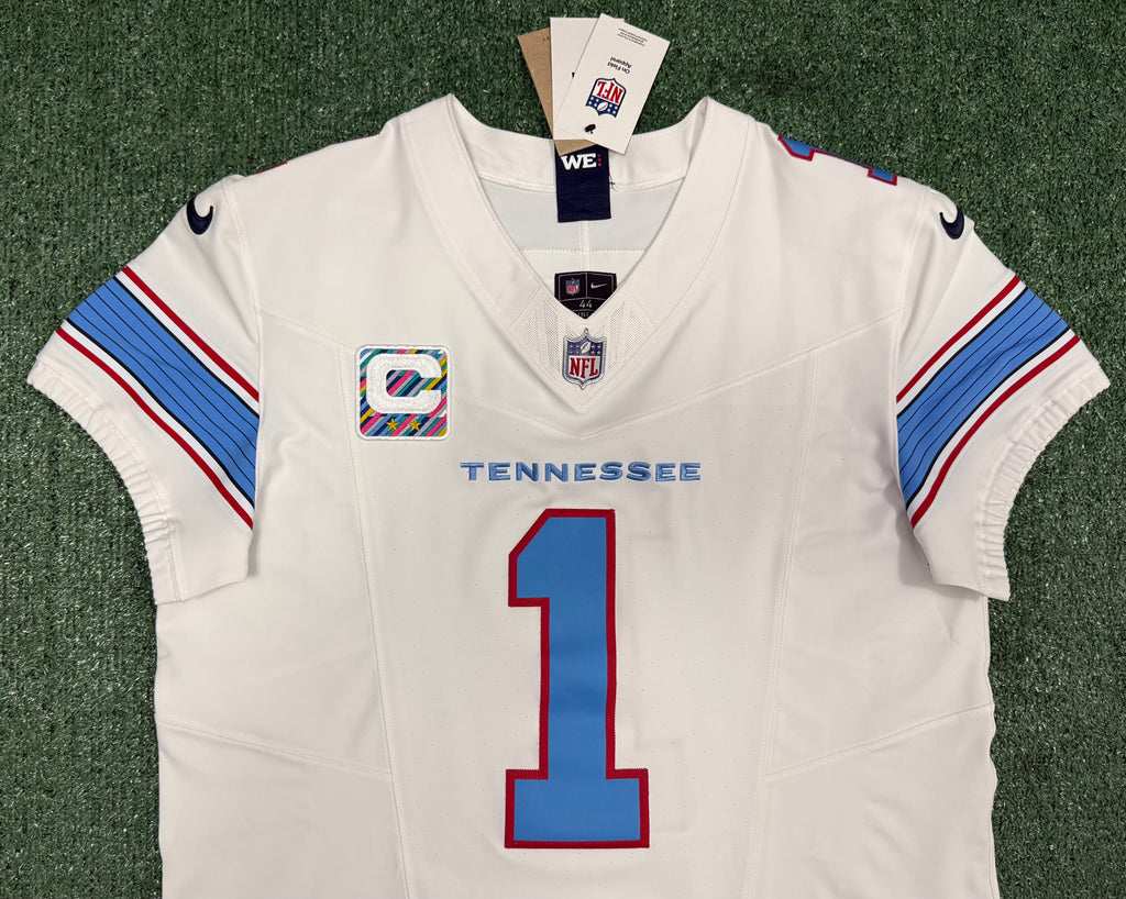 Cam Ward Tennessee Titans Jersey #1 Nike Vapor Fuse Elite White Size 44 (L) NFL