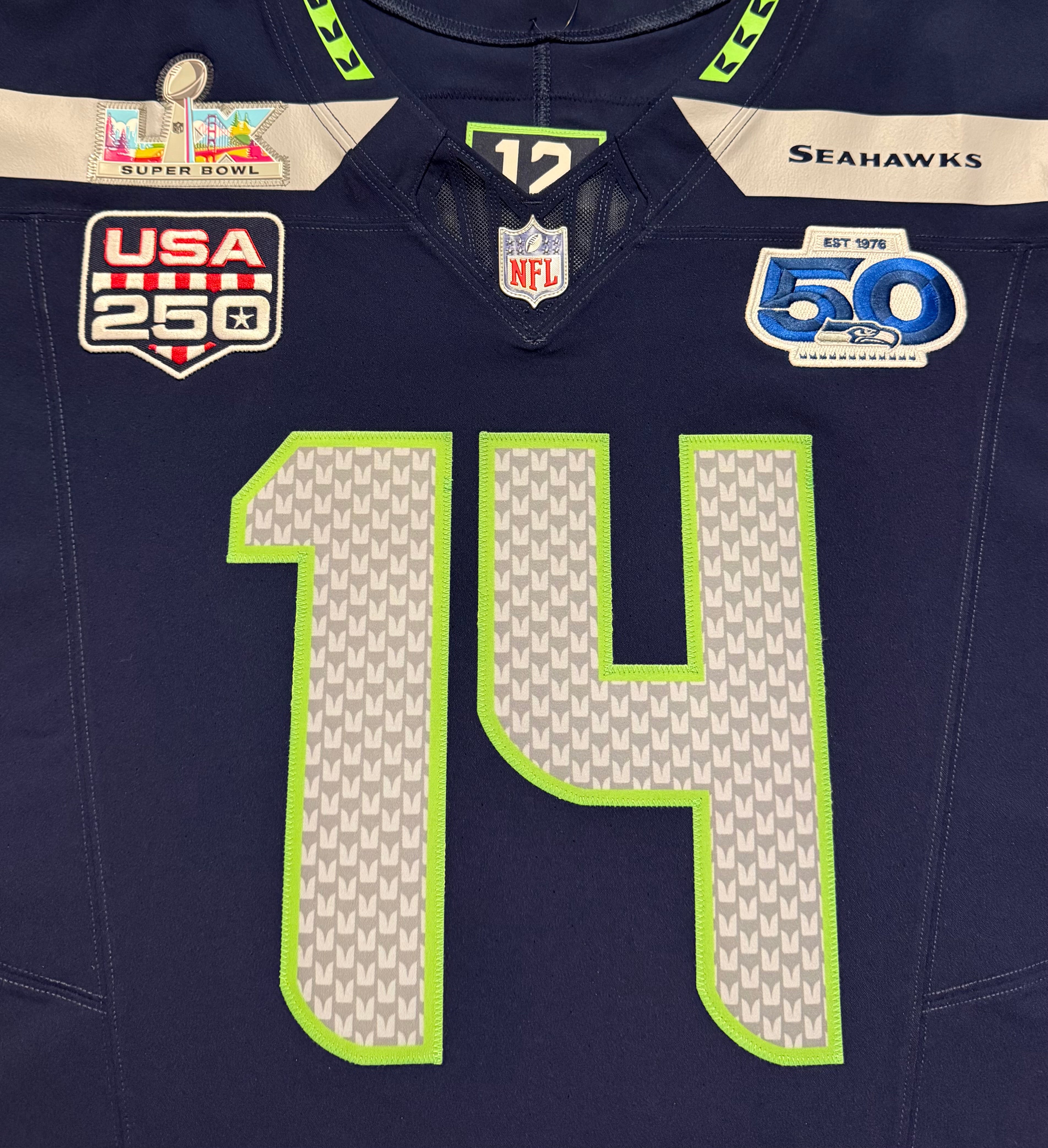 Sam Darnold Seattle Seahawks Jersey #14 Nike Vapor FUSE Elite Navy Size 48 (XL) NFL