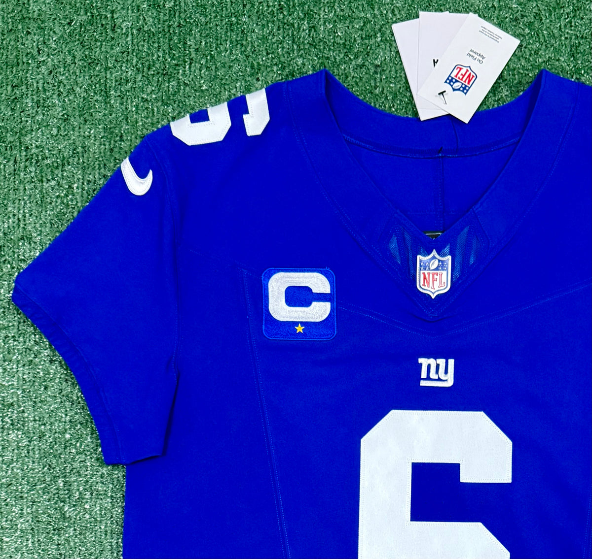 Jaxson Dart New York Giants Jersey #6 Nike Vapor FUSE Elite Blue Size 44 (Large) NFL