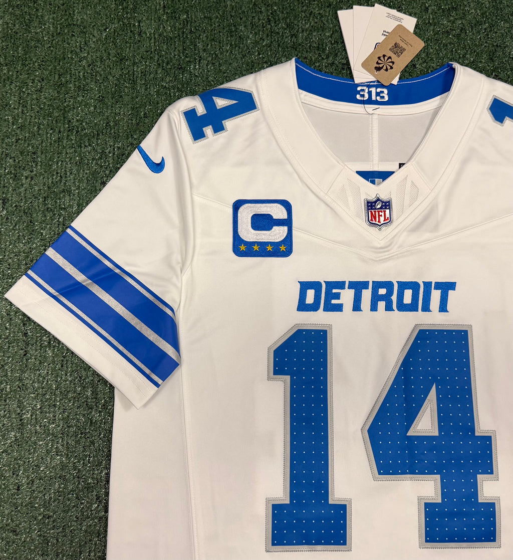 Amon Ra St Brown Detroit Lions Jersey #14 Nike Vapor Fuse Stitched Limited White Size (Large) NFL