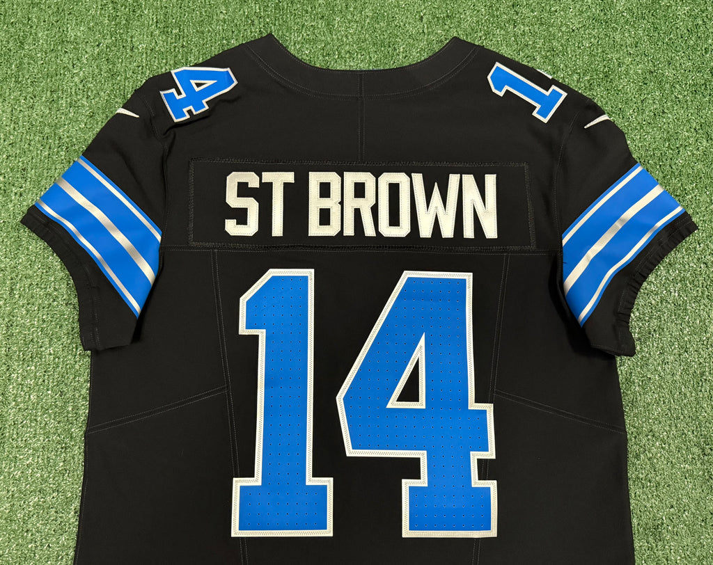 Amon Ra St Brown Detroit Lions Jersey #14 Nike Vapor FUSE Elite Black Size 44 (Large) NFL