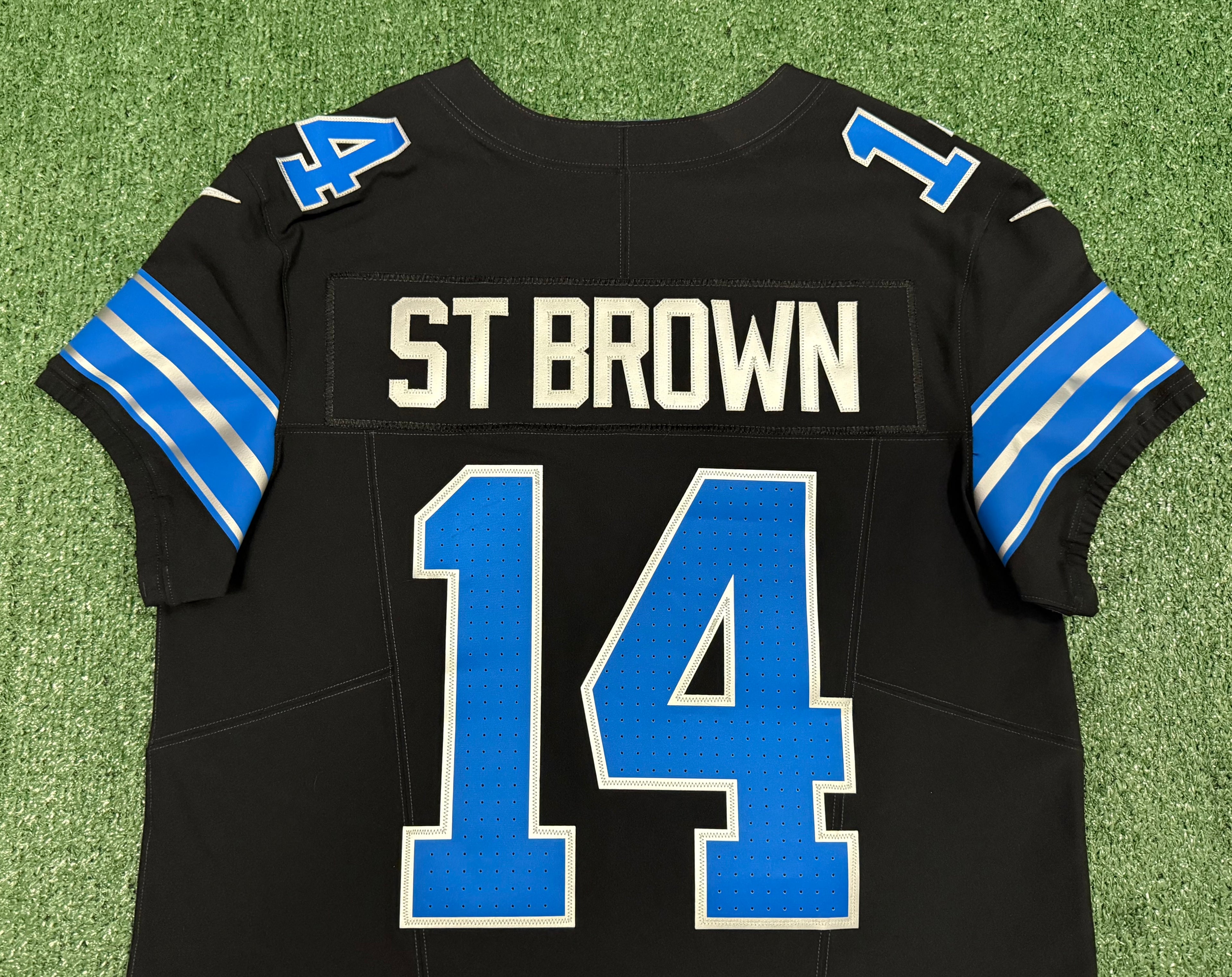 Amon Ra St Brown Detroit Lions Jersey #14 Nike Vapor FUSE Elite Black Size 44 (Large) NFL