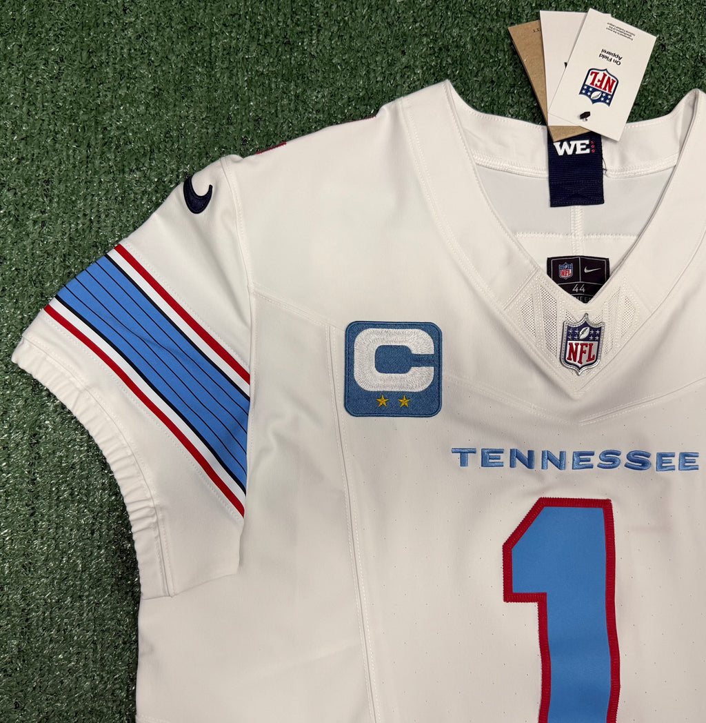 Cam Ward Tennessee Titans Jersey #1 Nike Vapor Fuse Elite White Size 44 (L) NFL