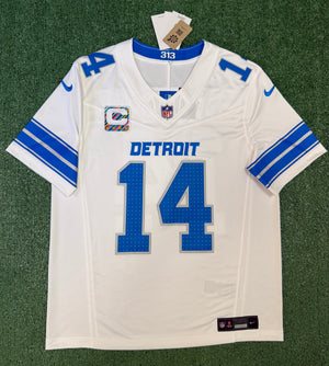 Amon Ra St Brown Detroit Lions Jersey #14 Nike Vapor Fuse Stitched Limited White Size (Large) NFL