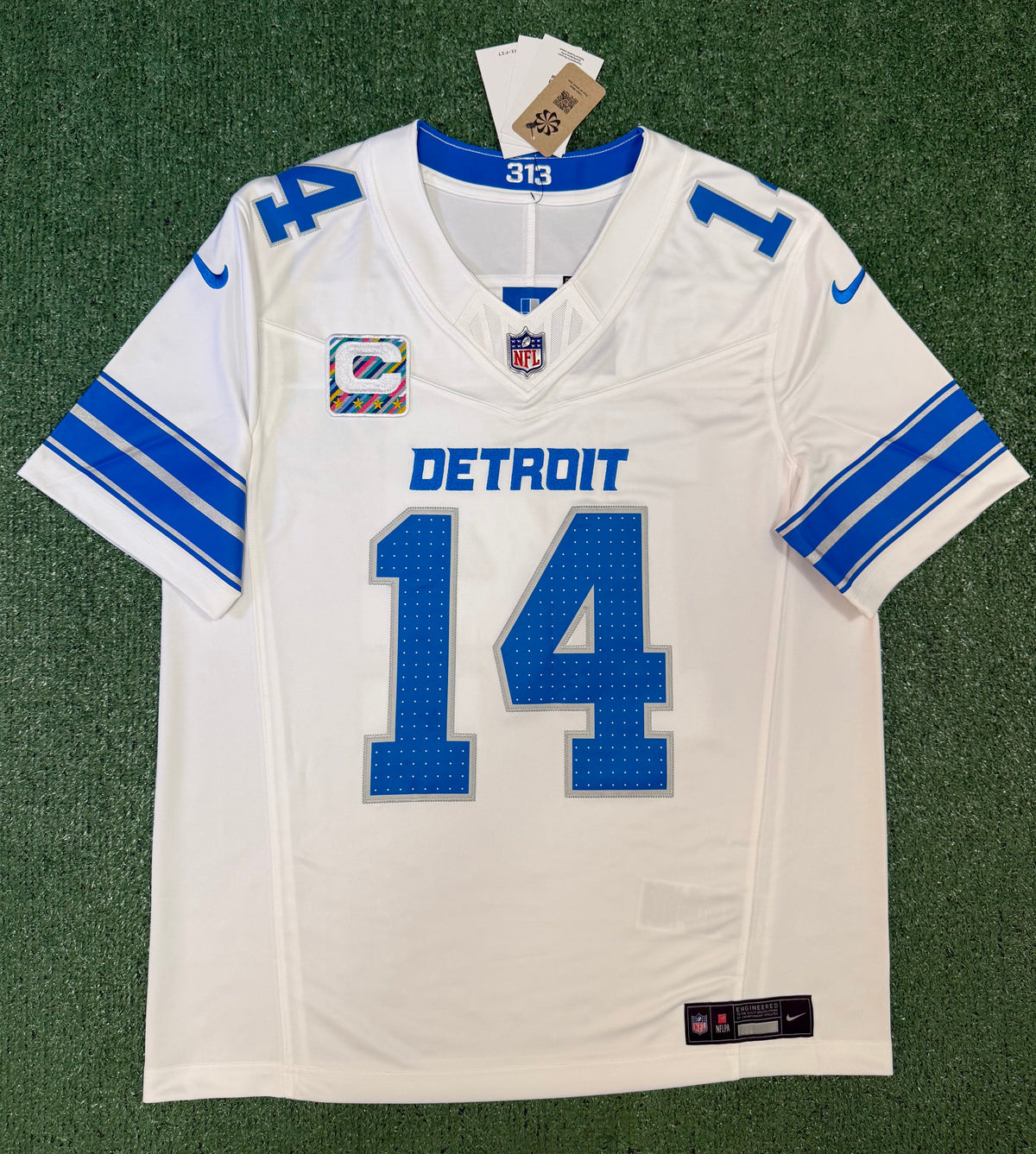 Amon Ra St Brown Detroit Lions Jersey #14 Nike Vapor Fuse Stitched Limited White Size (Large) NFL