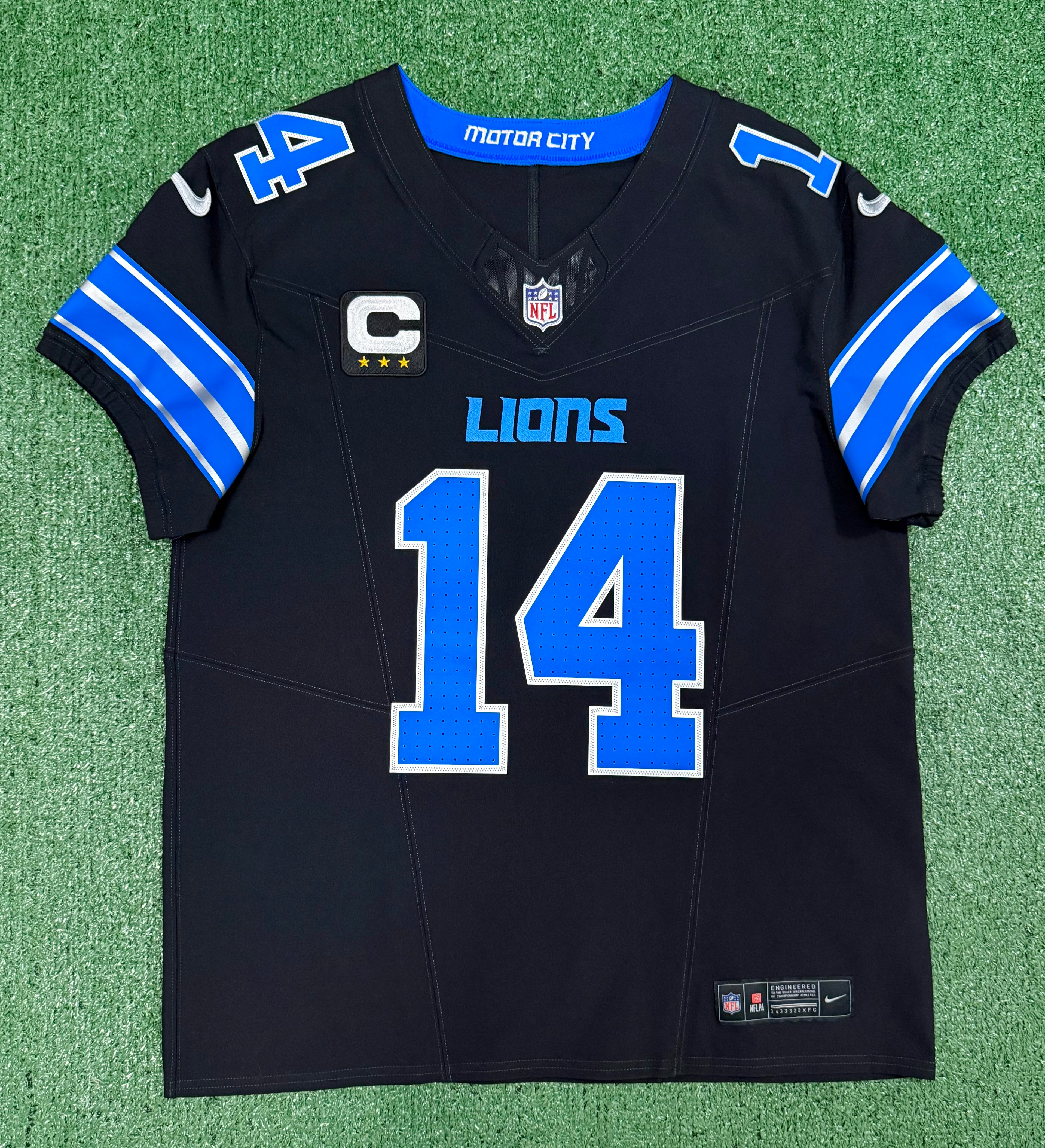 Amon Ra St Brown Detroit Lions Jersey #14 Nike Vapor FUSE Elite Black Size 44 (Large) NFL