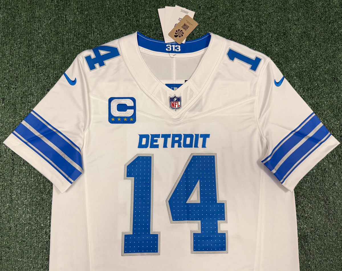 Amon Ra St Brown Detroit Lions Jersey #14 Nike Vapor Fuse Stitched Limited White Size (Large) NFL