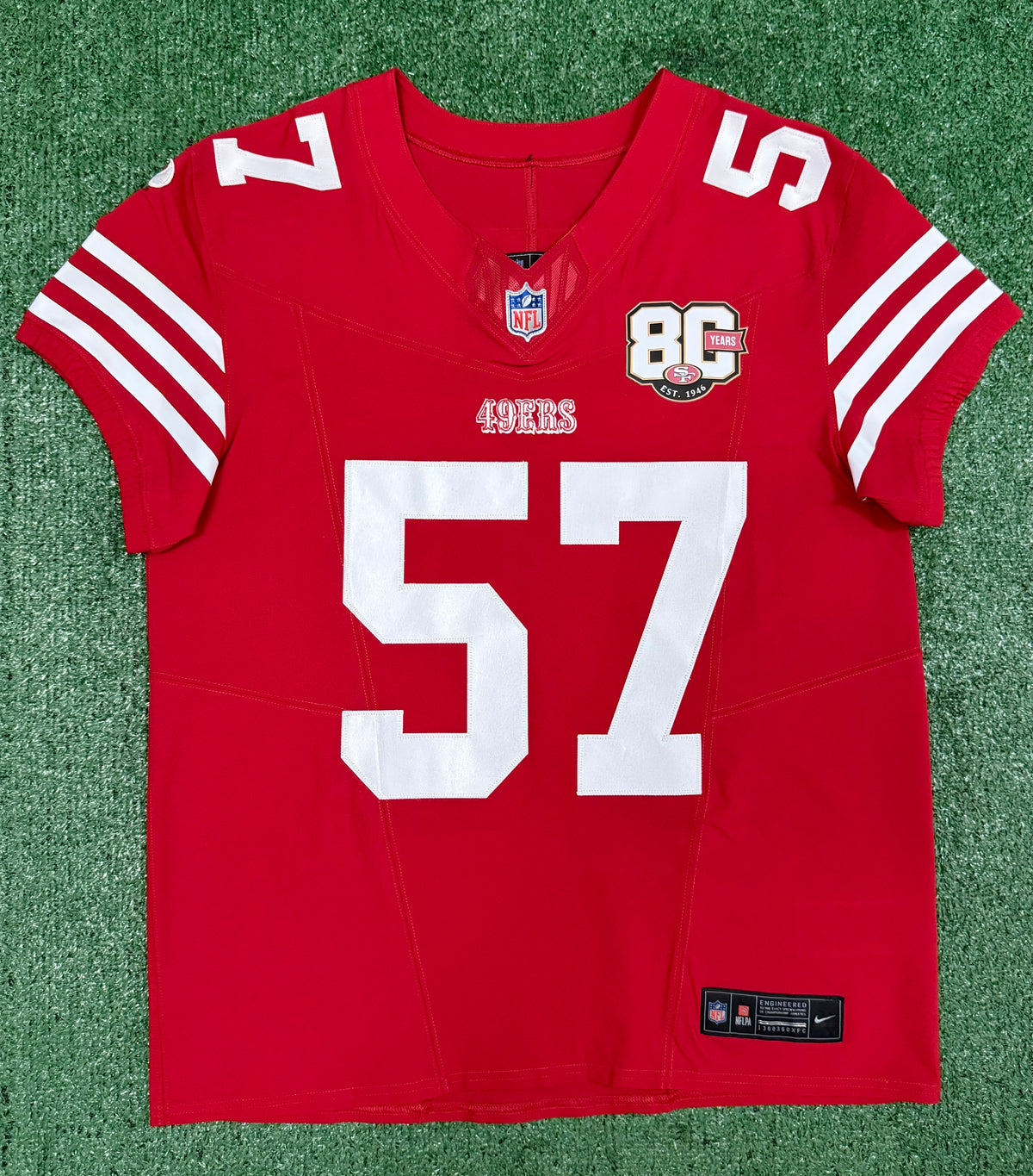 Dre Greenlaw San Francisco 49ers Jersey #57 Nike Vapor FUSE Elite Red Size 44 (Large) NFL