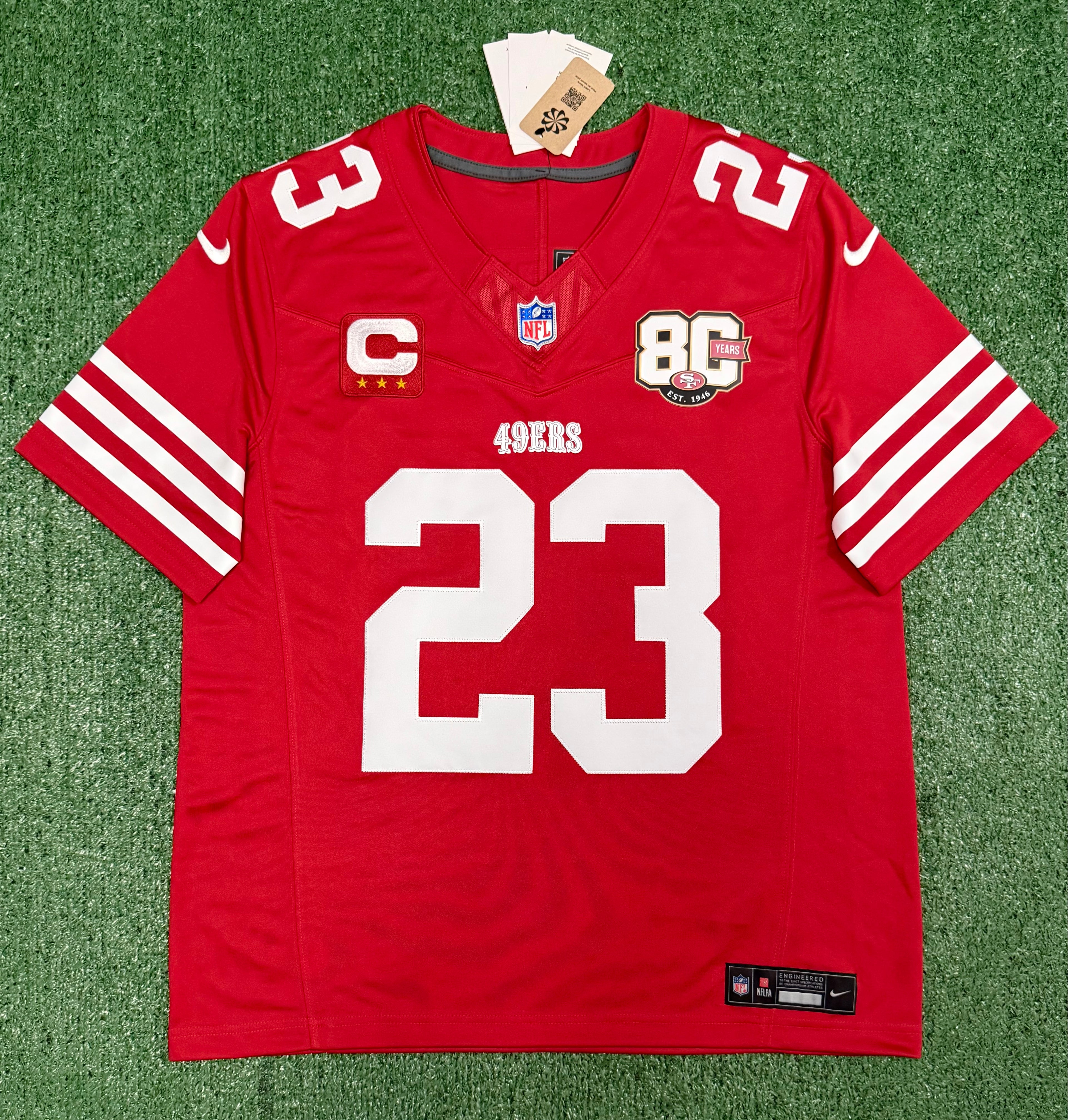 Christian McCaffrey San Francisco 49ers Jersey #23 Nike Vapor Fuse Limited Stitched Red Size (Large) NFL