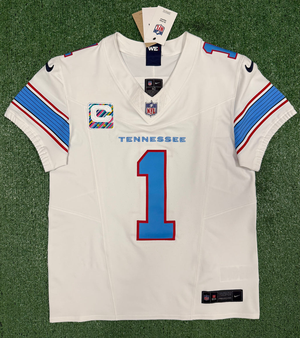 Cam Ward Tennessee Titans Jersey #1 Nike Vapor Fuse Elite White Size 40 (M) NFL