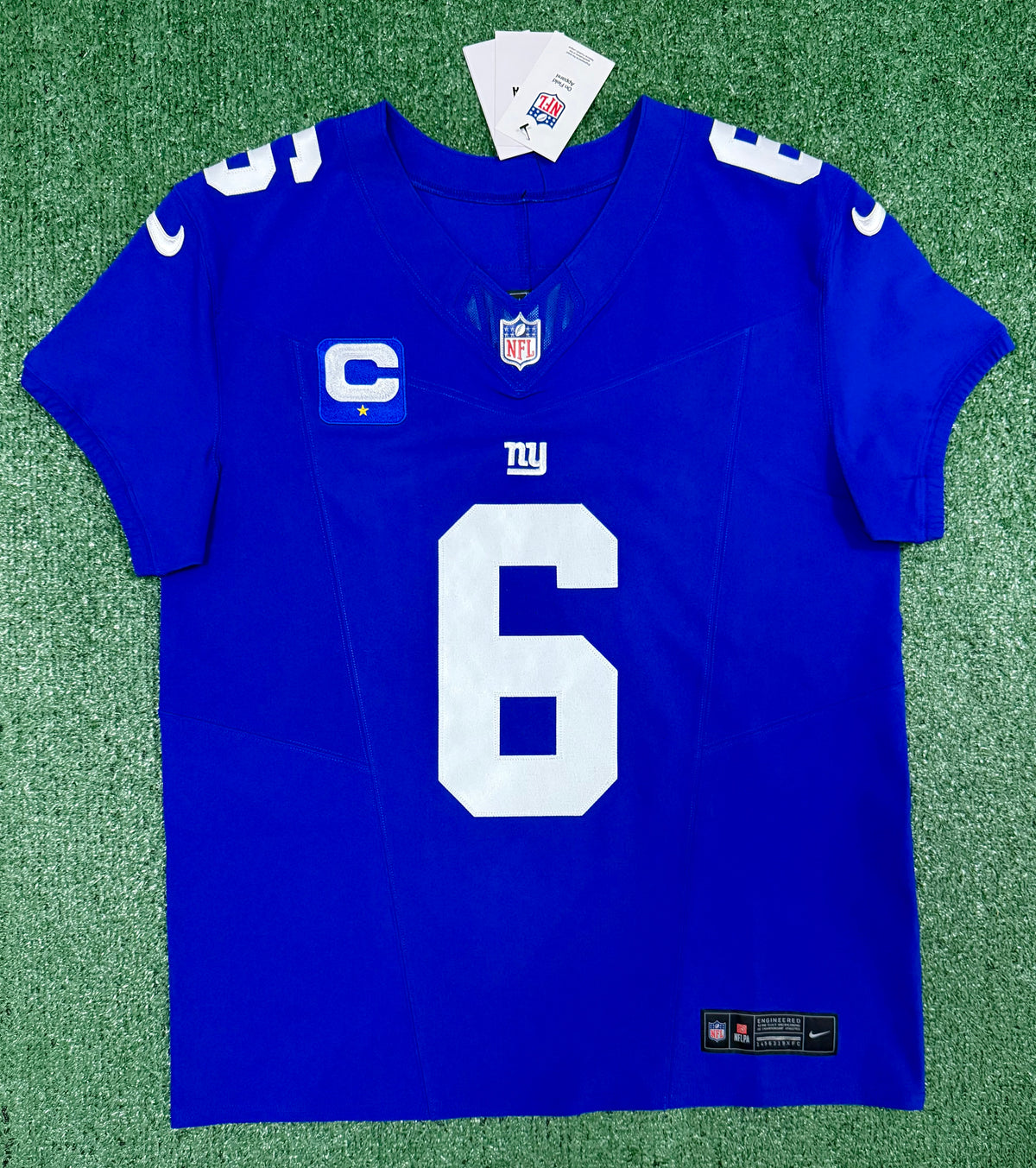 Jaxson Dart New York Giants Jersey #6 Nike Vapor FUSE Elite Blue Size 44 (Large) NFL