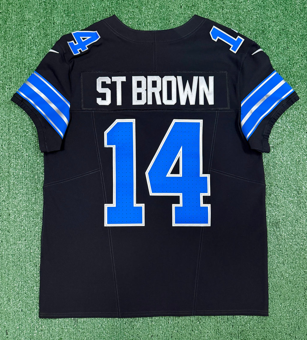 Amon Ra St Brown Detroit Lions Jersey #14 Nike Vapor FUSE Elite Black Size 44 (Large) NFL