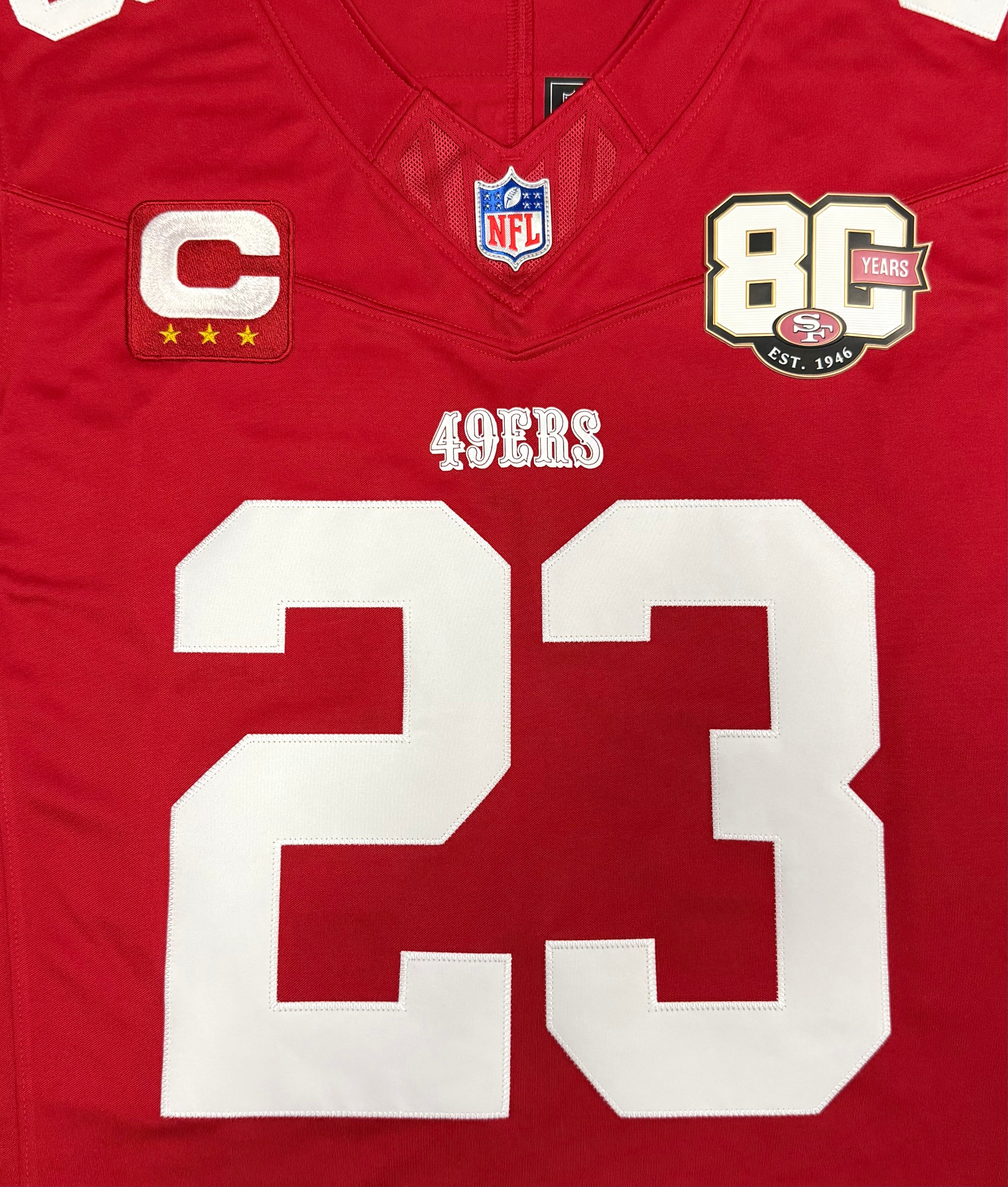 Christian McCaffrey San Francisco 49ers Jersey #23 Nike Vapor Fuse Limited Stitched Red Size (Large) NFL