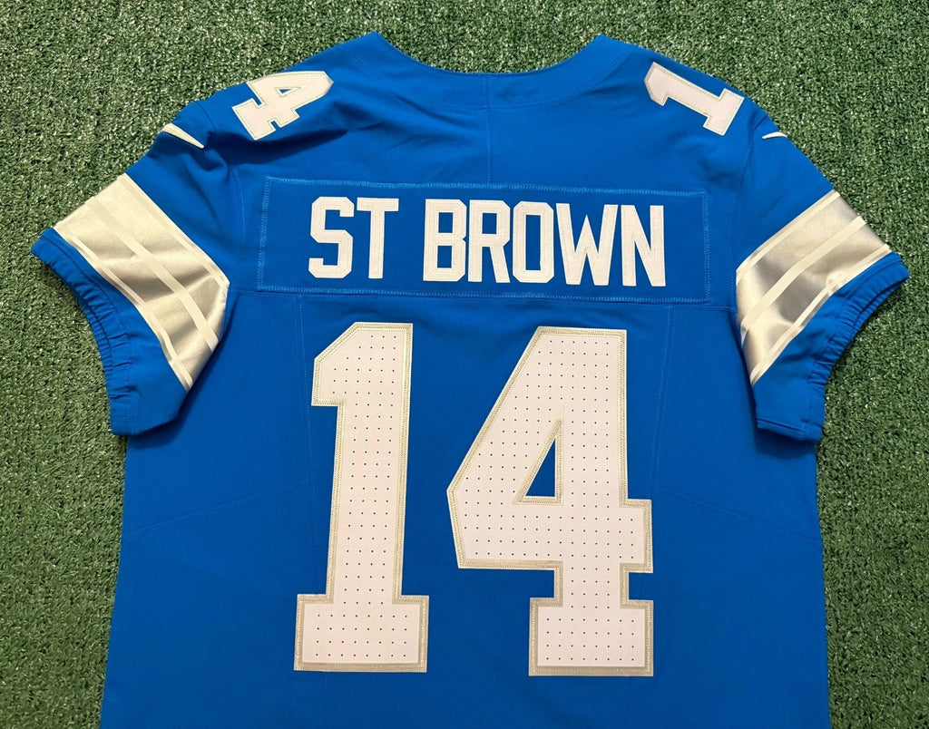 Amon Ra St Brown Detroit Lions Jersey #14 Nike Vapor FUSE Elite Blue Size 44 (Large) NFL
