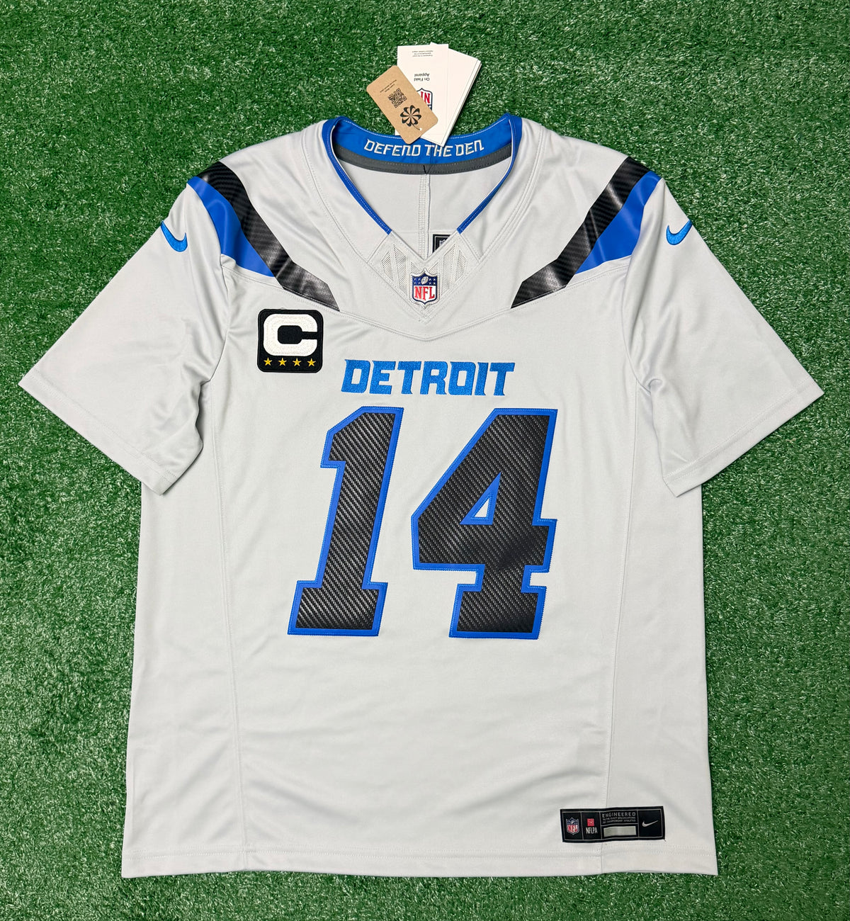 Amon Ra St Brown Detroit Lions Jersey #14 Nike Vapor FUSE Rivalry Gray Size (Large) NFL