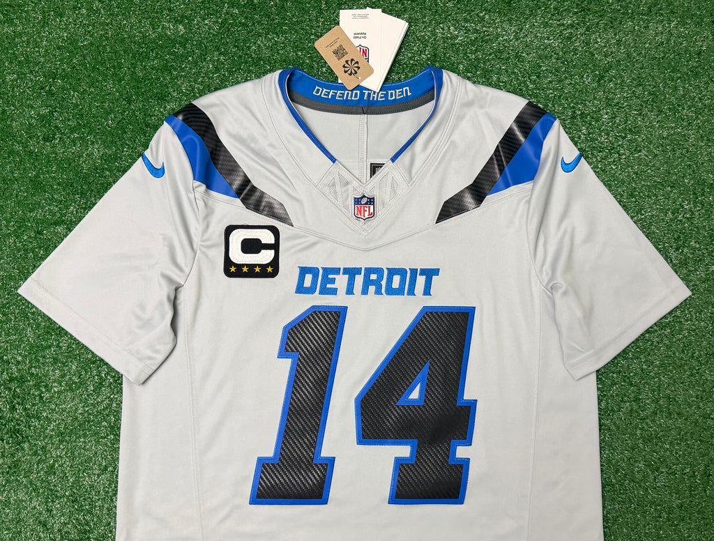 Amon Ra St Brown Detroit Lions Jersey #14 Nike Vapor FUSE Rivalry Gray Size (Large) NFL