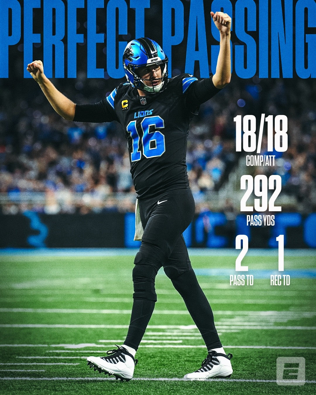 Jared Goff Detroit Lions Jersey #16  Nike Vapor FUSE Elite Black Size 40 (Medium) NFL