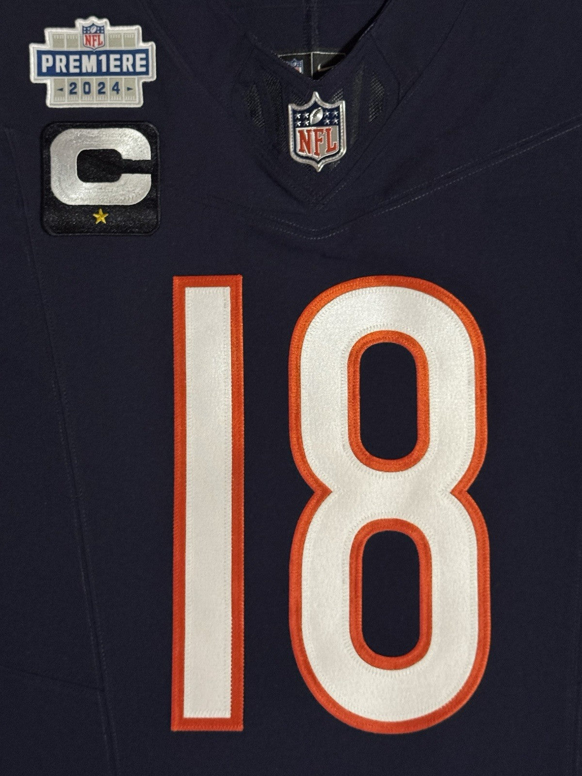 Caleb Williams Chicago Bears Jersey #18 Nike Vapor FUSE Elite Navy Size 44 (Large) NFL
